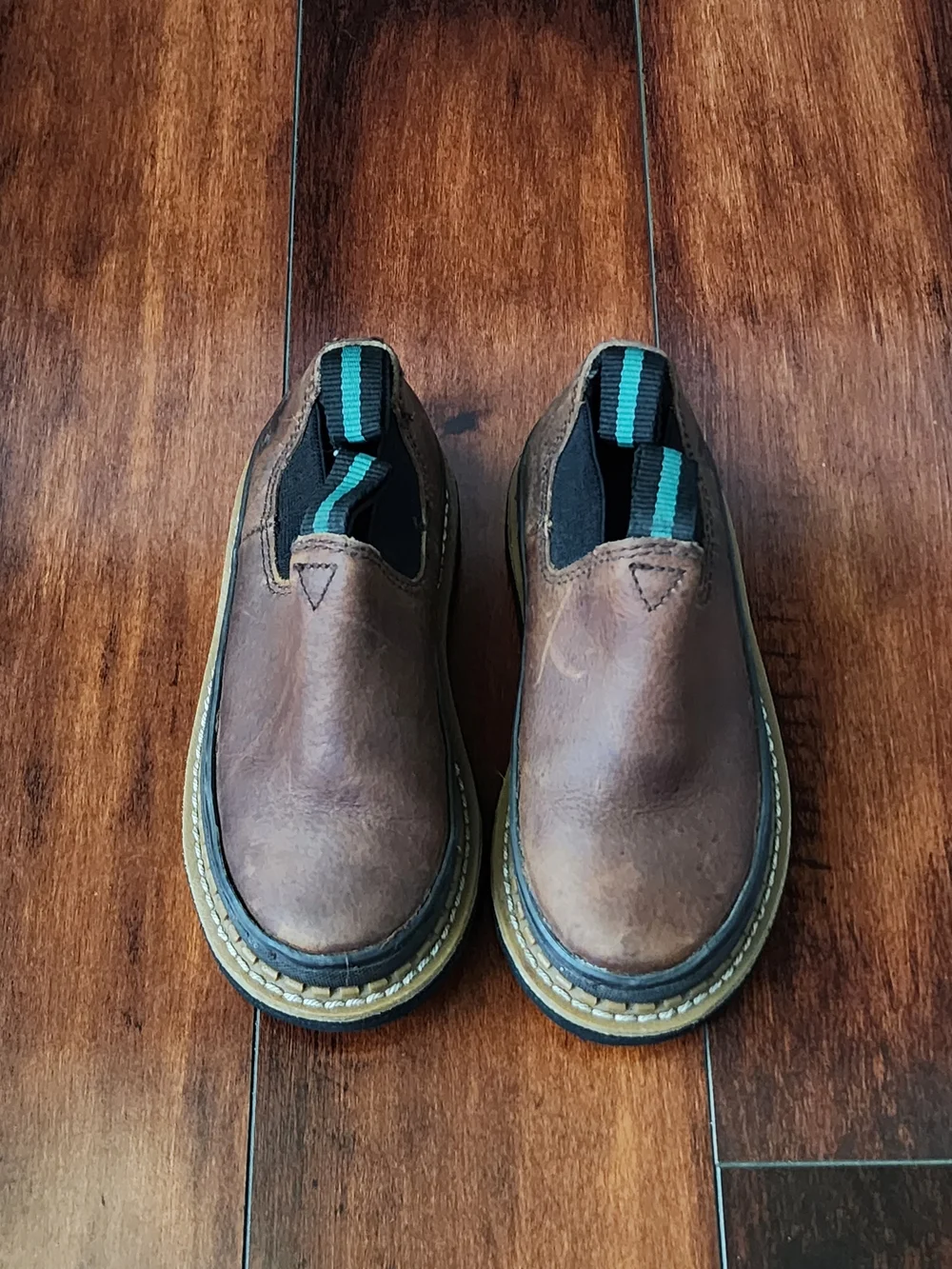 Georgia Boot Kids Brown Leather Slip-On Work Boots with Green Accents